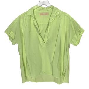 Cali Dreaming Motley Top M Pastel Lime Popover Short Sleeve Cotton Relaxed